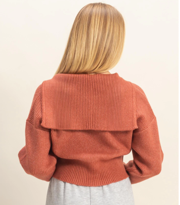 Sweet Soles Front Zip Collared Sweater Cardigan Rust