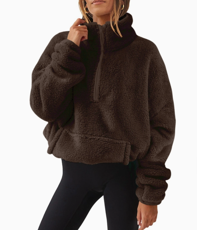 Light Weight Fleece Half-Zip Brown