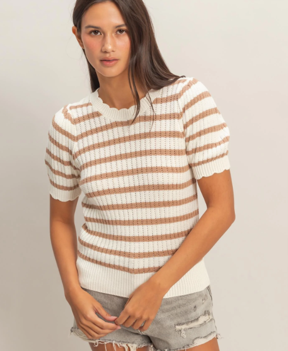 Sweet Soles Knit Top Taupe Stripe