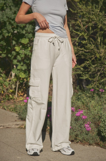 Sweet Soles Mineral Wash Wide Leg Cotton Cargo Pant - White