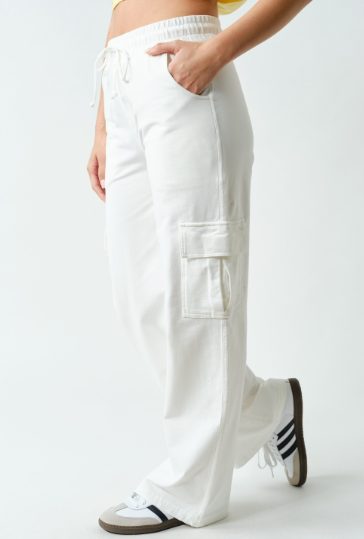 Sweet Soles Mineral Wash Wide Leg Cotton Cargo Pant - White