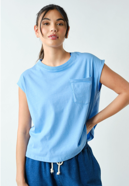 Sweet Soles Sunkissed Pima Cotton Pocket Tee - Denim Drift