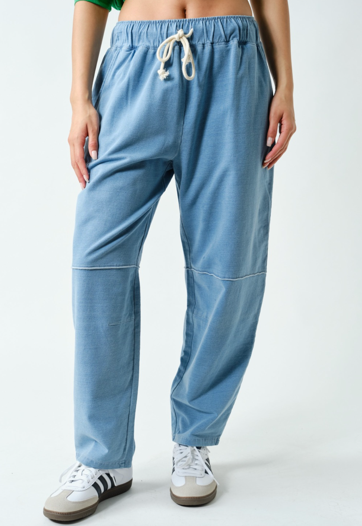 Sweet Soles Cotton Blend Mineral Wash Cropped Straight Leg Pants Light Denim