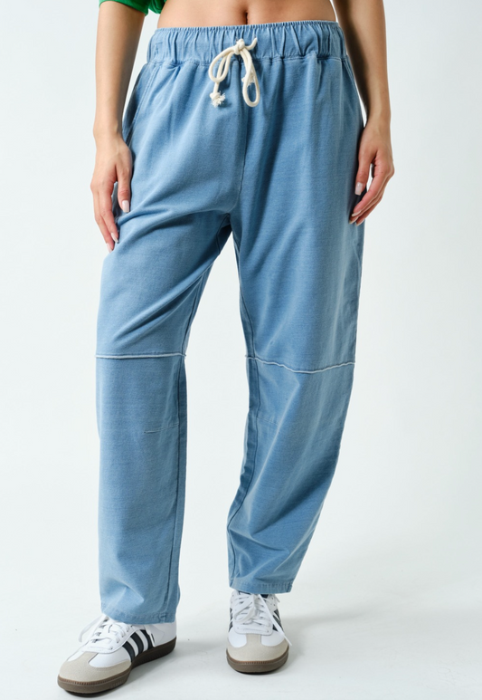 Sweet Soles Cotton Blend Mineral Wash Cropped Straight Leg Pants Light Denim