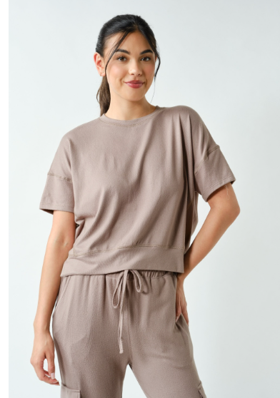 Sweet Soles Brushed Hacci Lounge Top - Taupe