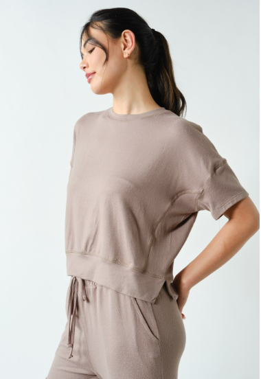 Sweet Soles Brushed Hacci Lounge Top - Taupe