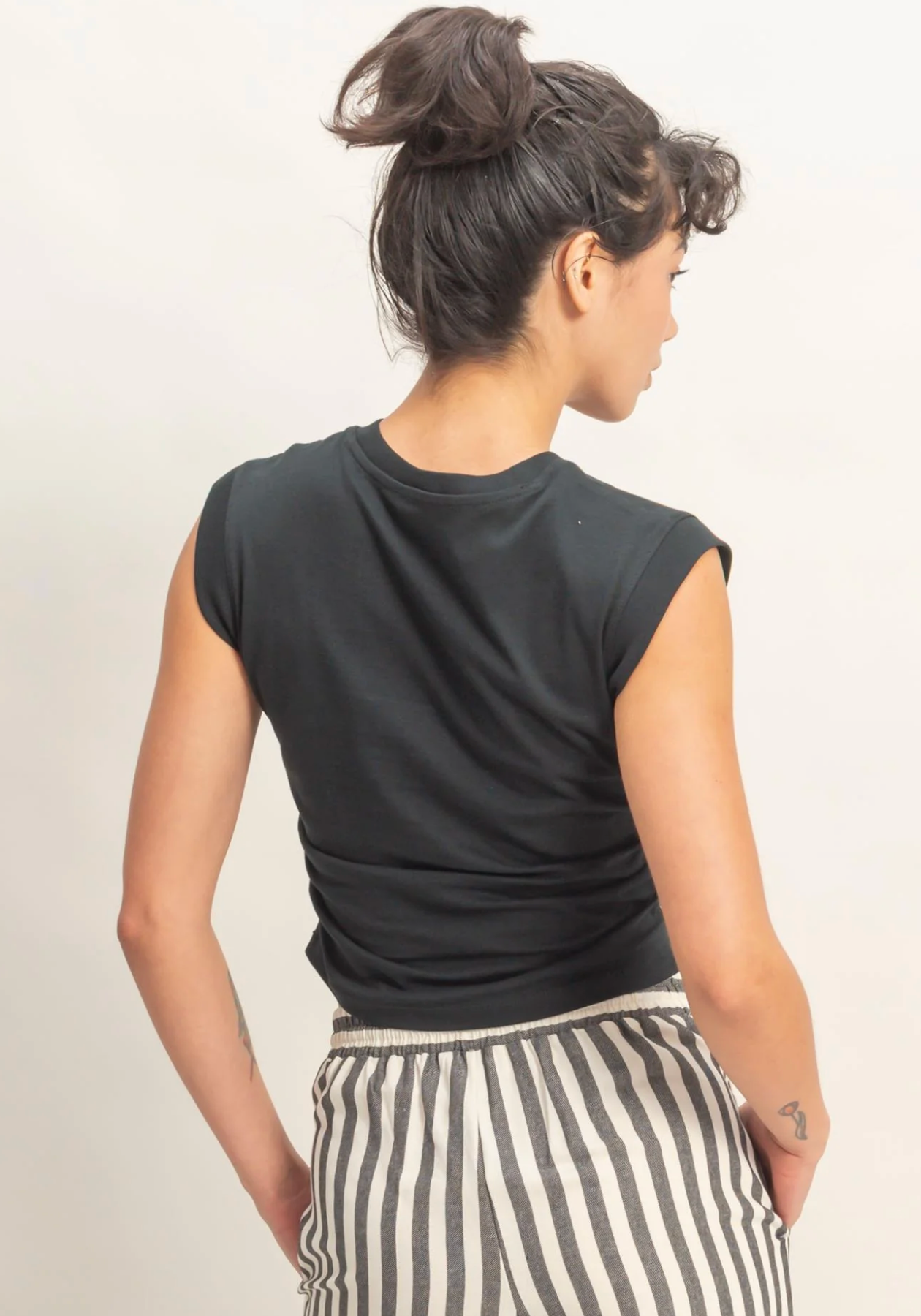 Sweet Soles Ruched Waist Sleeveless Cotton Top Black