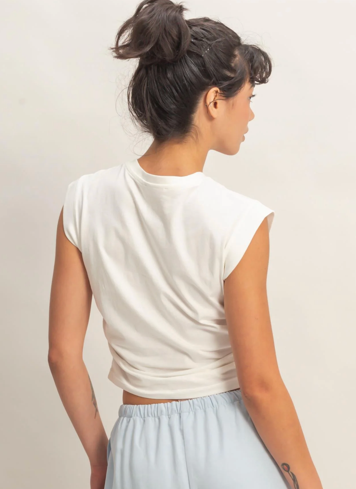 Sweet Soles Ruched Waist Sleeveless Cotton Top Off White