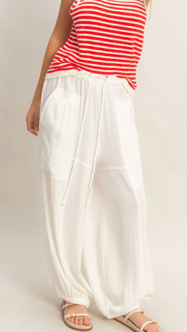 Sweet Soles Elastic Hem Drawstring Pants White