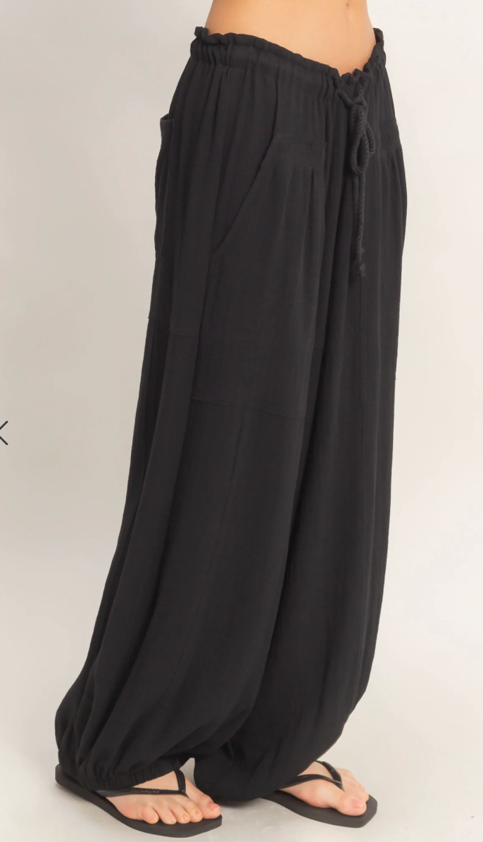 Sweet Soles Elastic Hem Drawstring Pants Black
