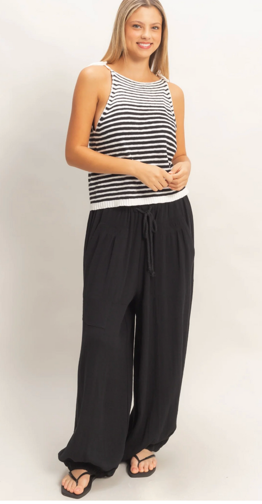 Sweet Soles Elastic Hem Drawstring Pants Black