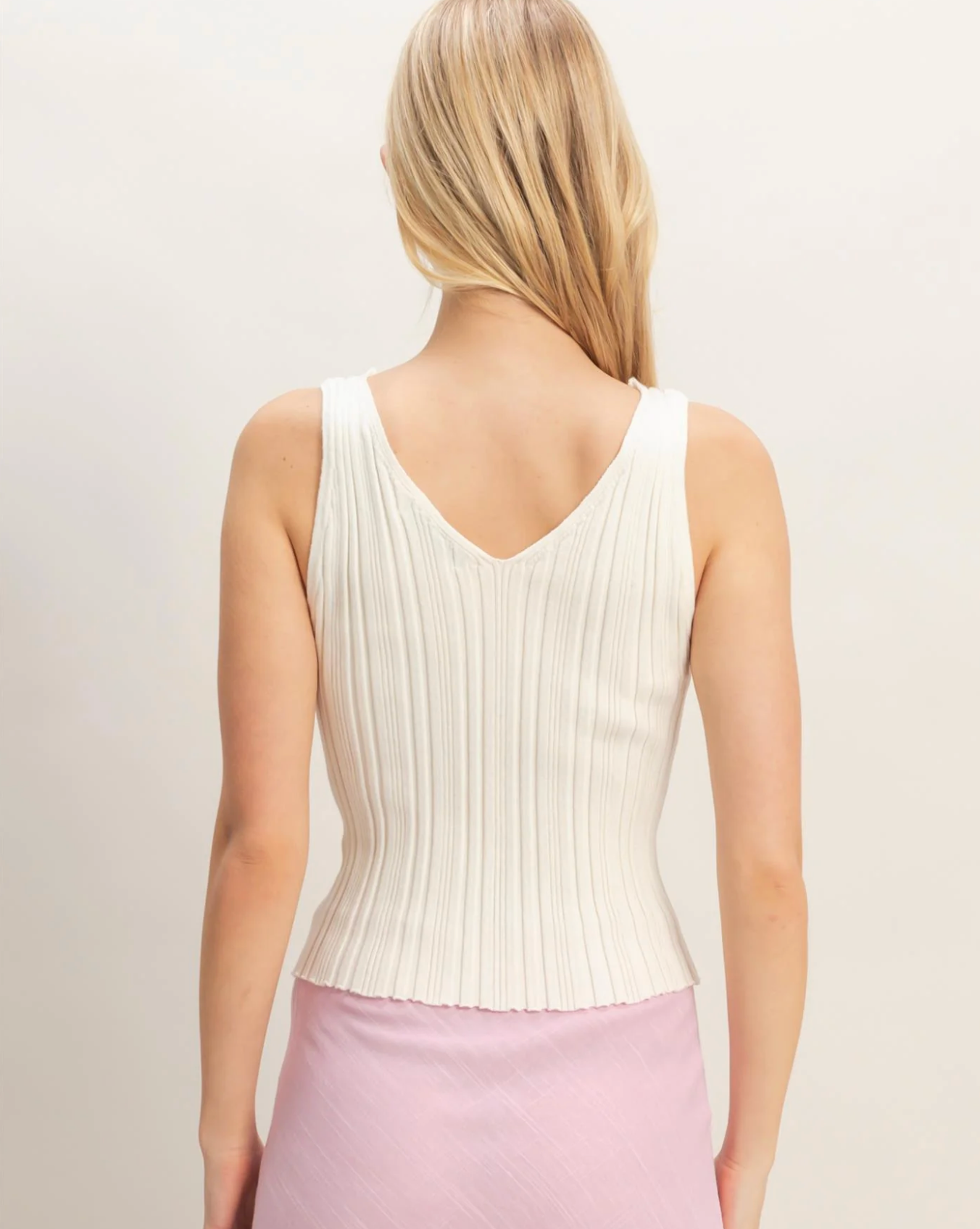 Sweet Soles Ribbed V-Neck Tank Top- Off White