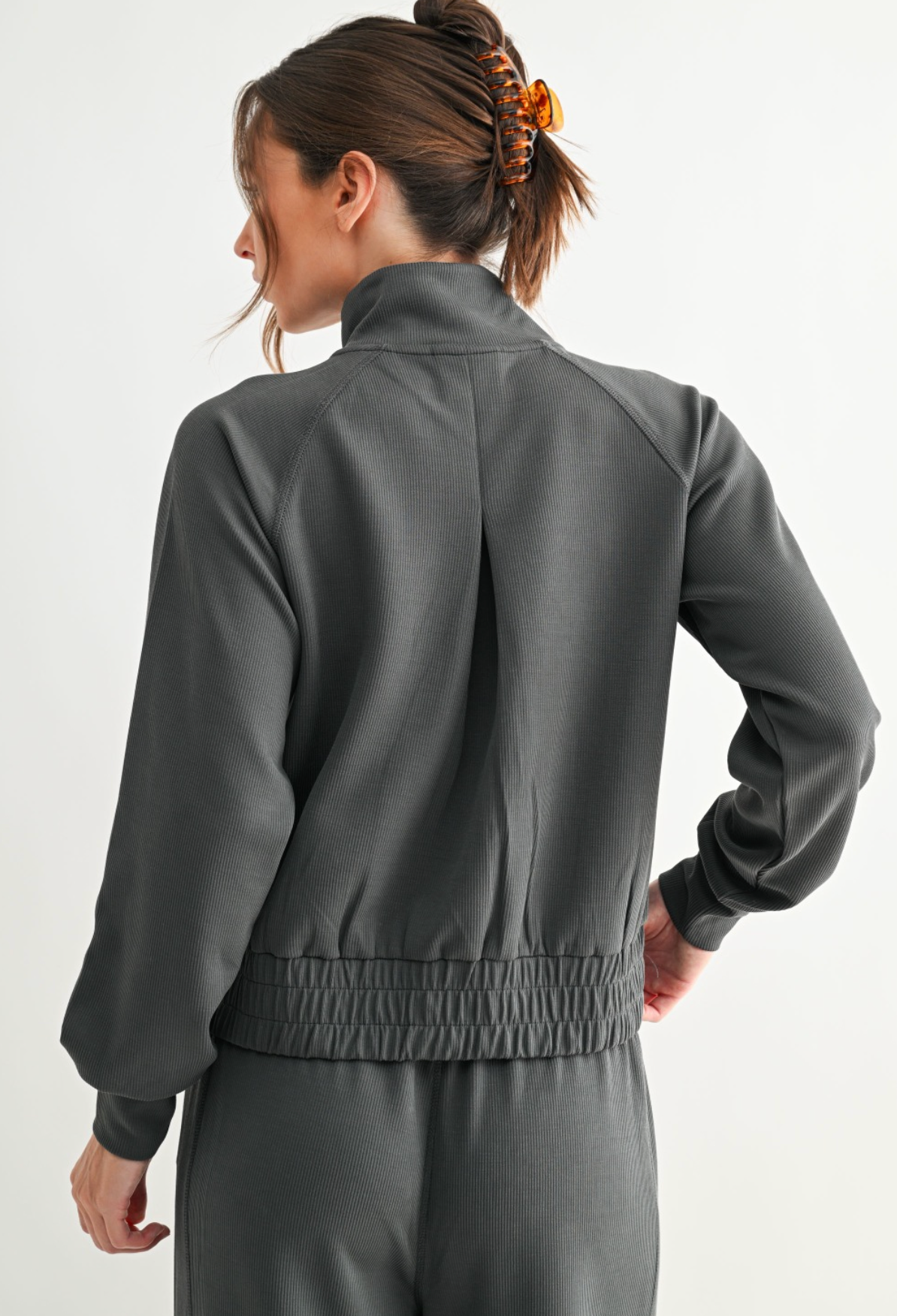 Sweet Soles Luxe Sand Wash Rib Zip Jacket - Ash Grey