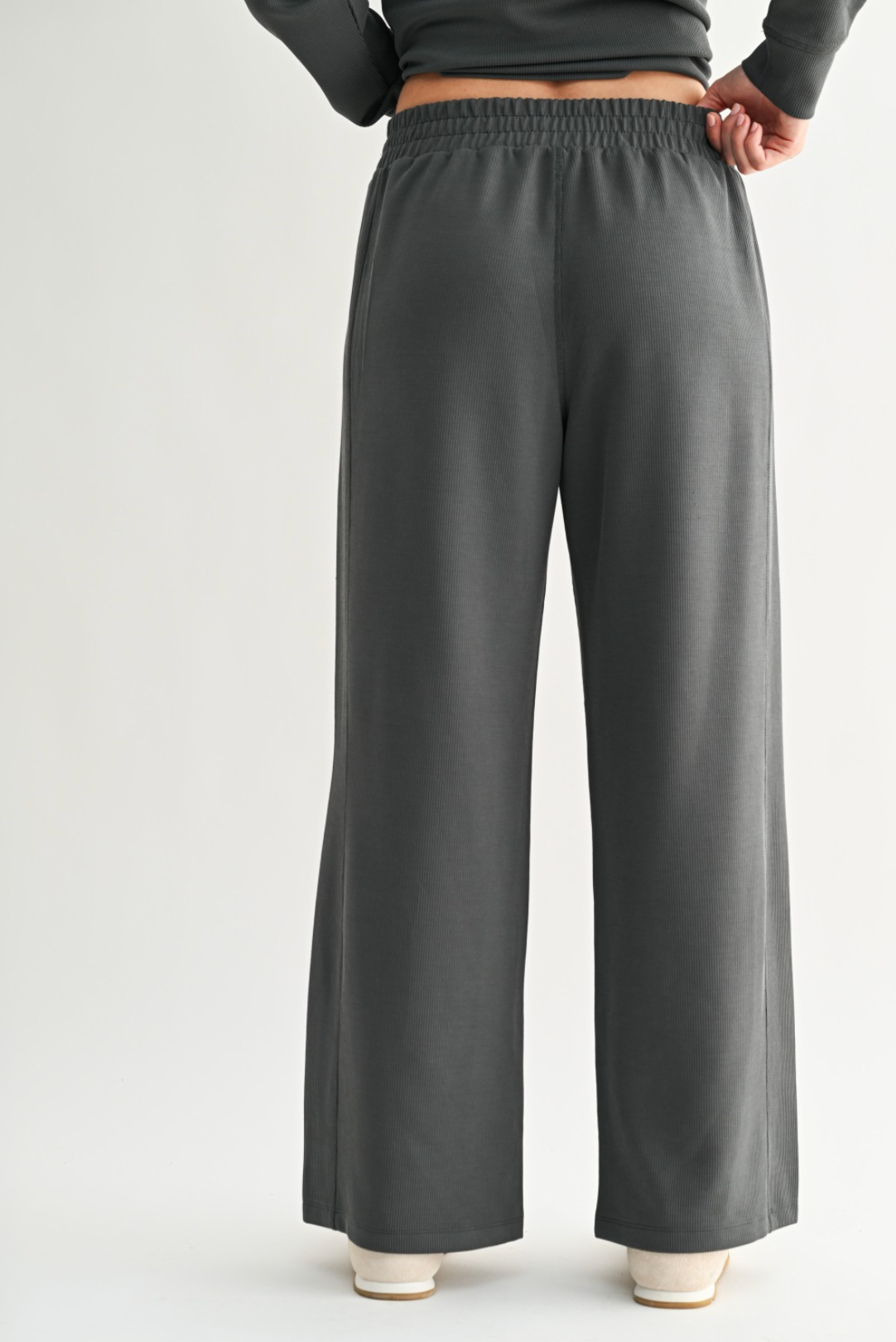 Sweet Soles Luxe Sand Wash Rib Wide Leg Pant - Ash Grey