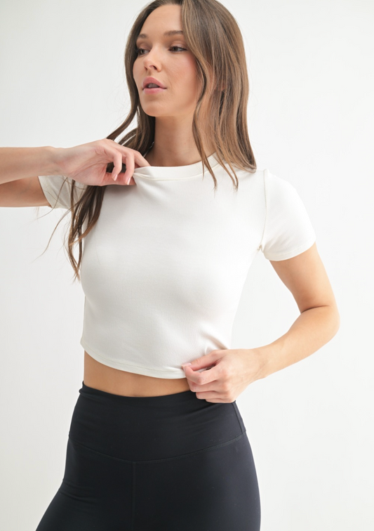 Sweet Soles Essential Micro-Ribbed Athleisure Baby Tee- Basic White