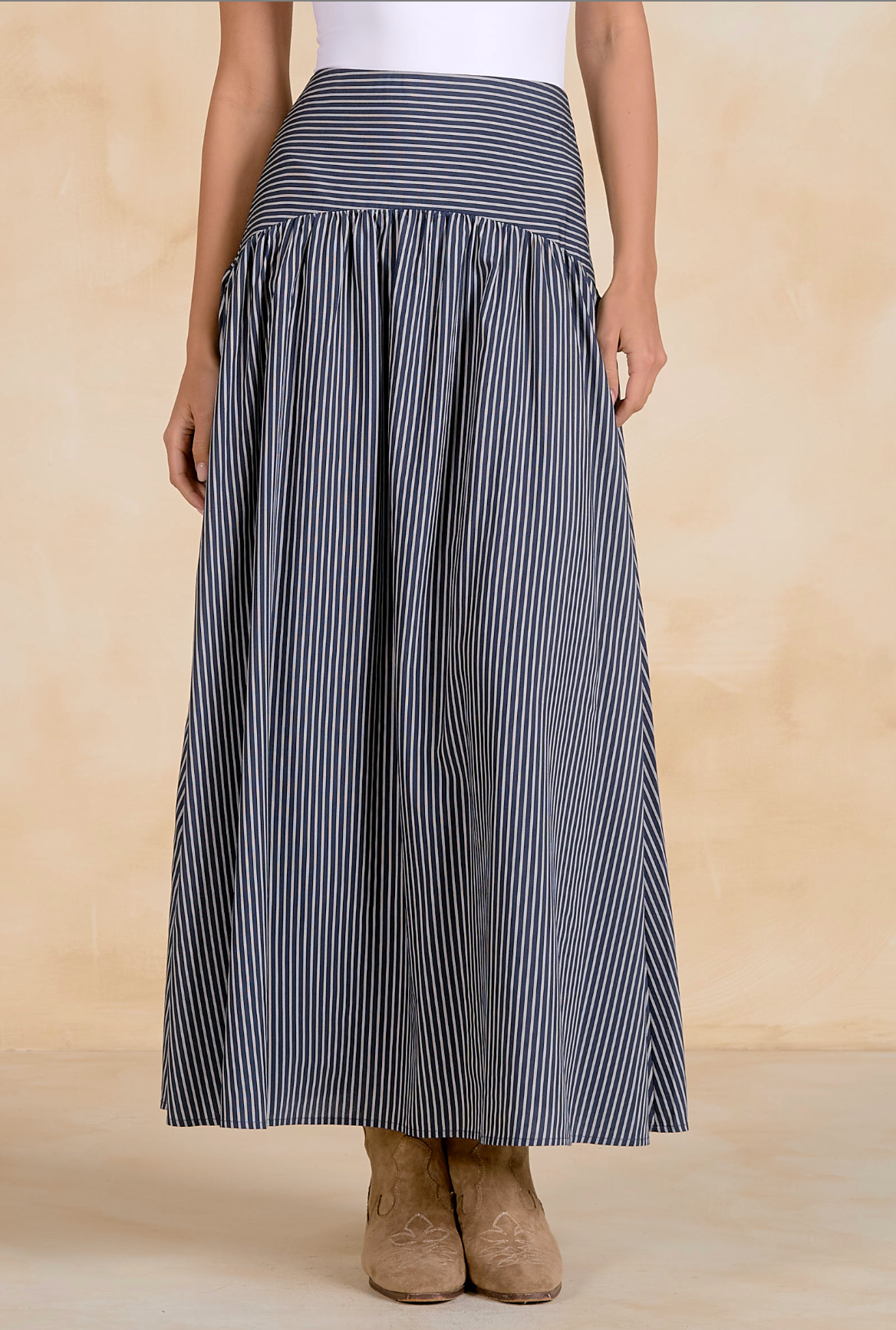 Elan Elastic Waist Skirt - Blue Stripe
