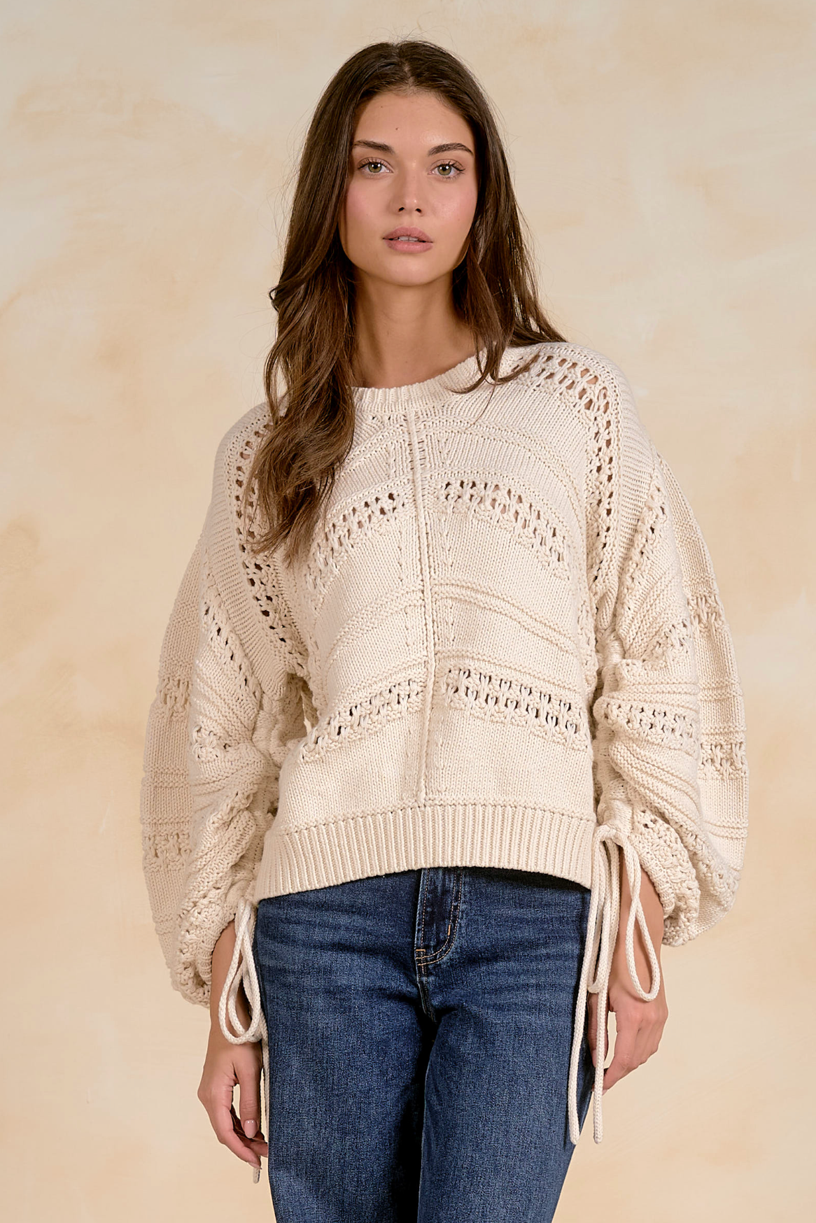 Elan Open Knit Tie Sweater - Off White