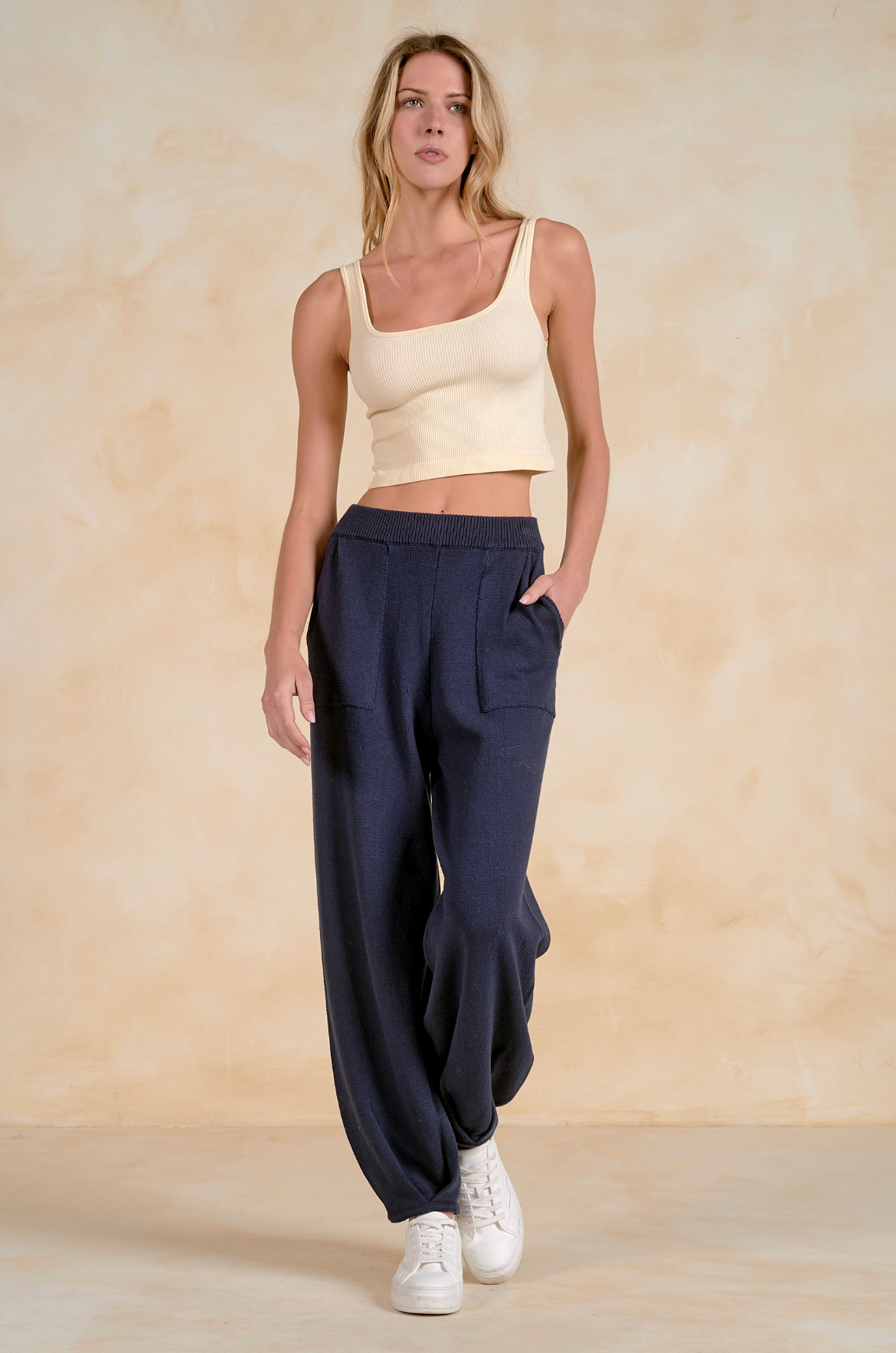 Elan Front Pleated Plant - Navy