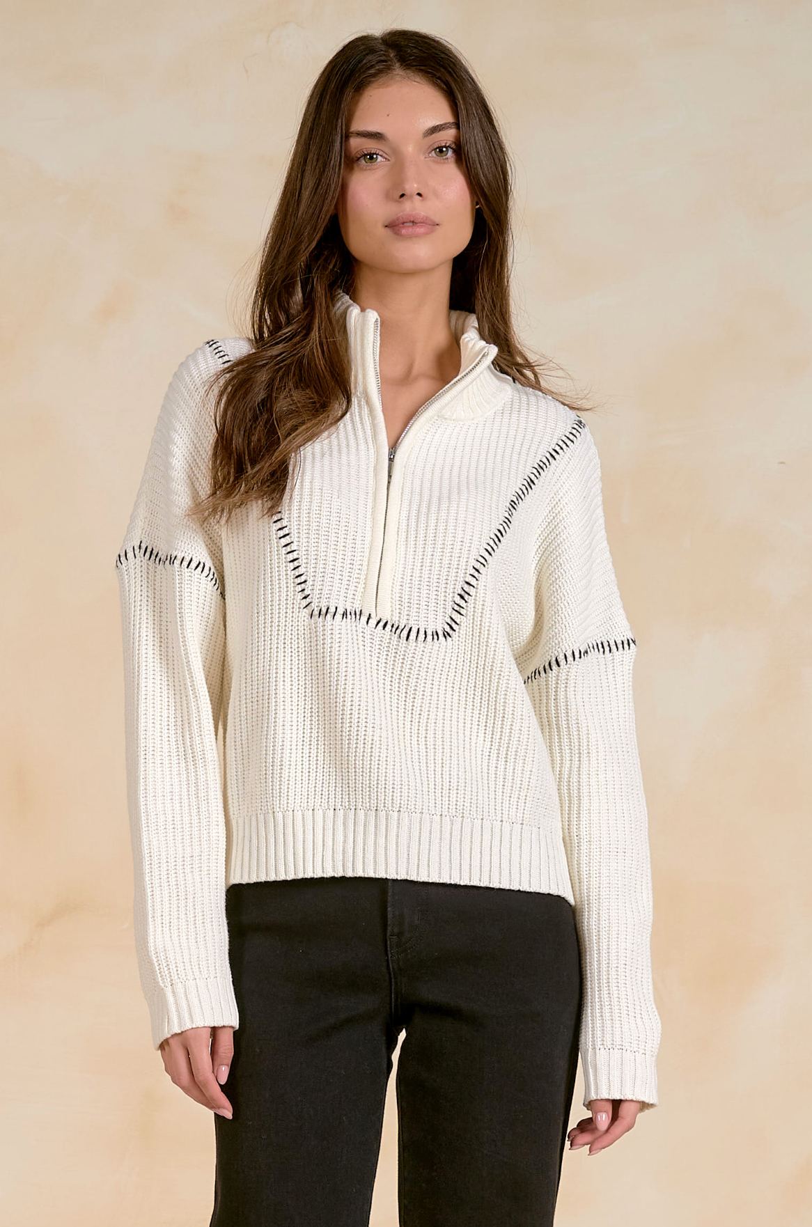 Elan Sweater 1/4 Zip Off White