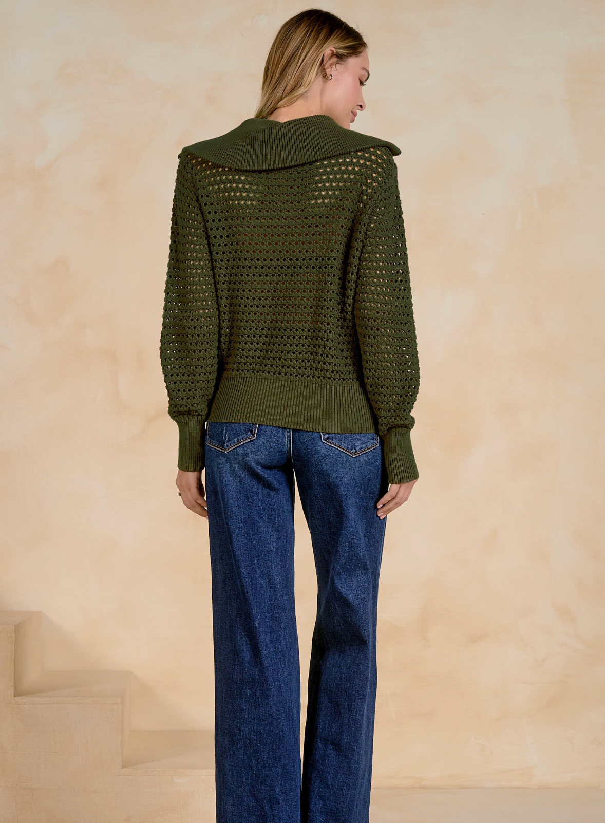 Elan Cardigan ZipUp Open Knit - Olive