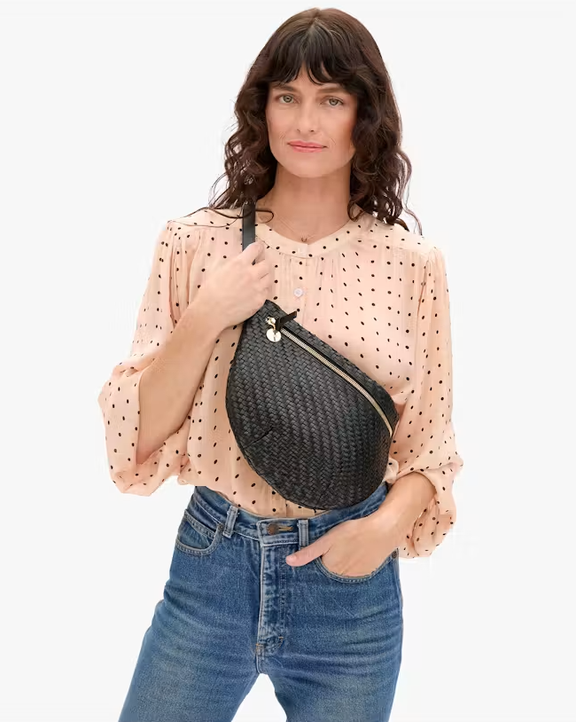 Clare V Grande Fanny Woven Zig-zag- Black