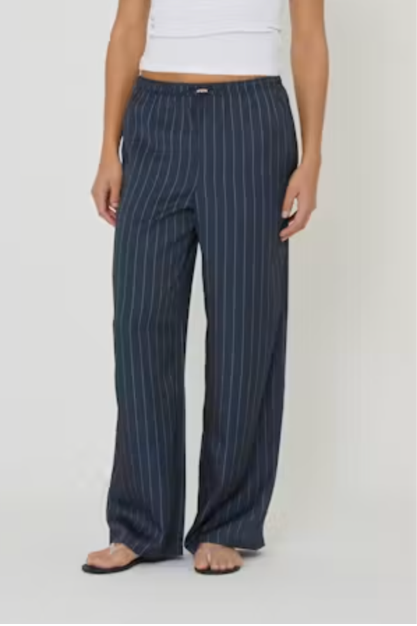 P.E Nation Balance Satin Pant - Dark Navy Pinstripe