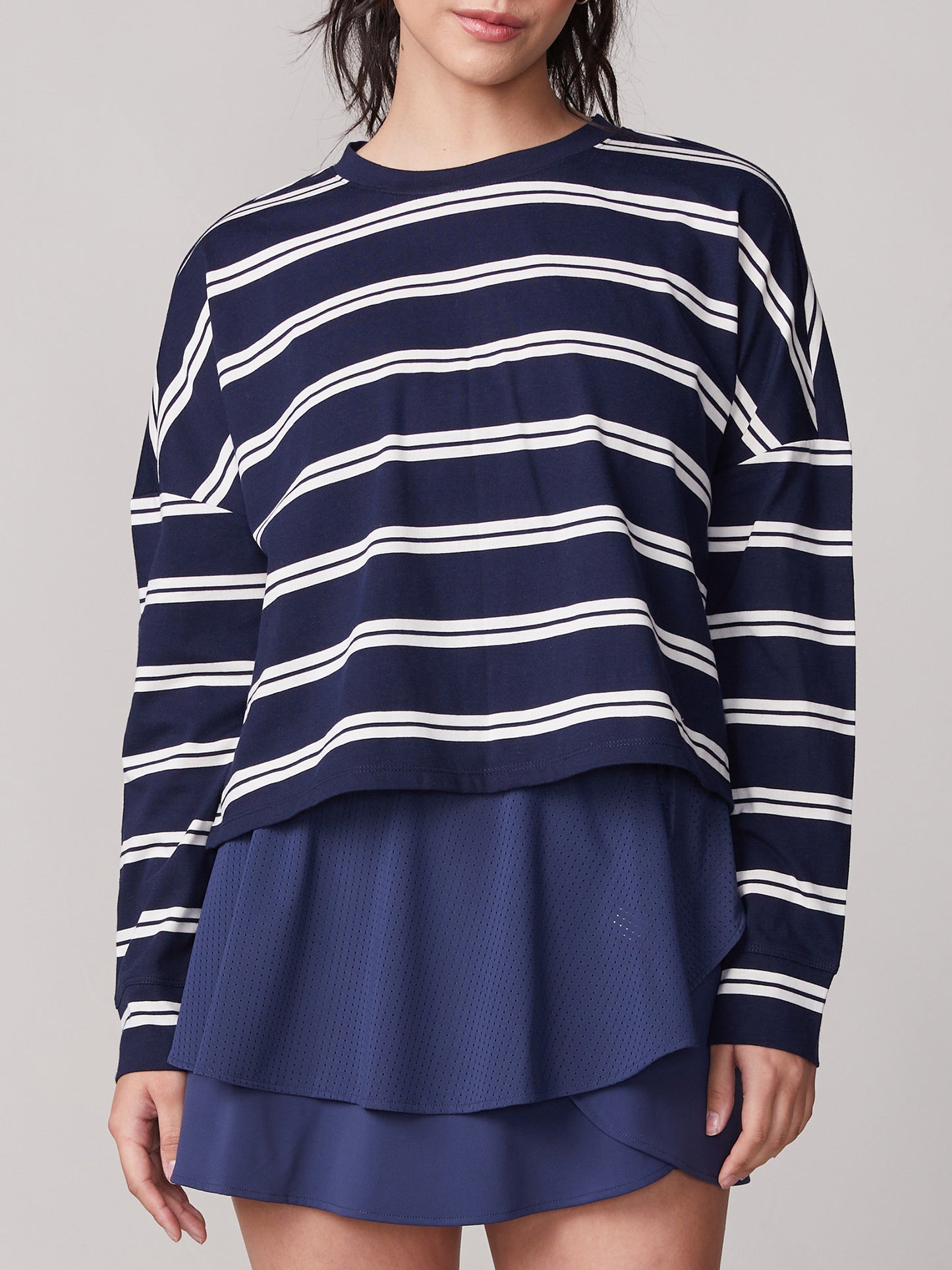 Thrive Societe LS Boxy Top Indigo Stripe