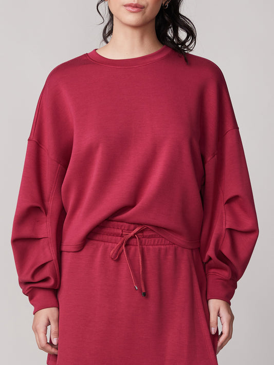 Thrive Societe Pleat Sleeve Crew Cropped Rumba Red