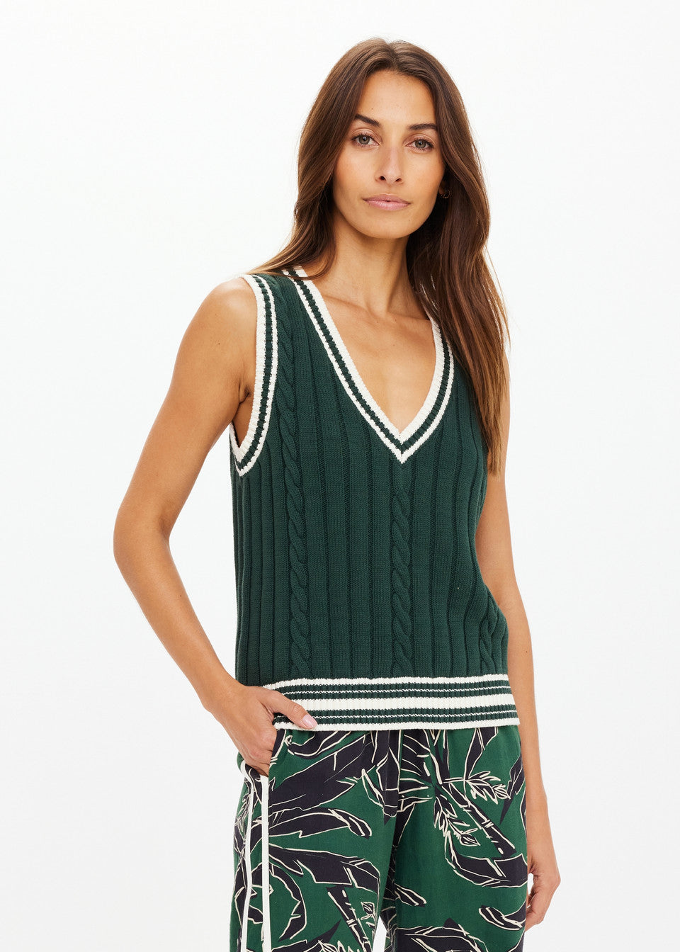 The Upside Sante Fe Julia V-neck Vest in Jungle Green