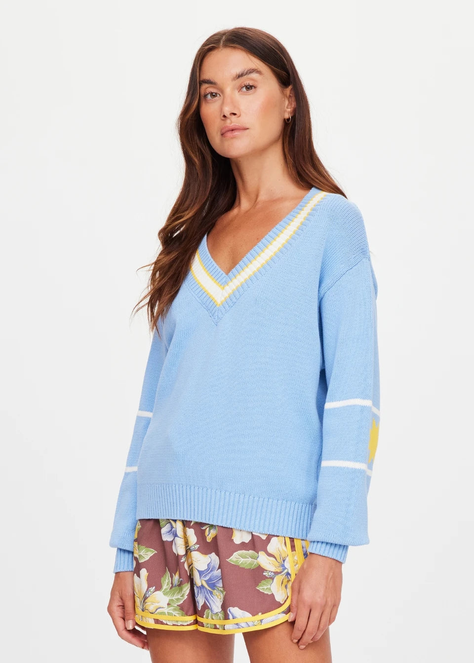 The Upside Rever Josette V Neck Sweater in Sky