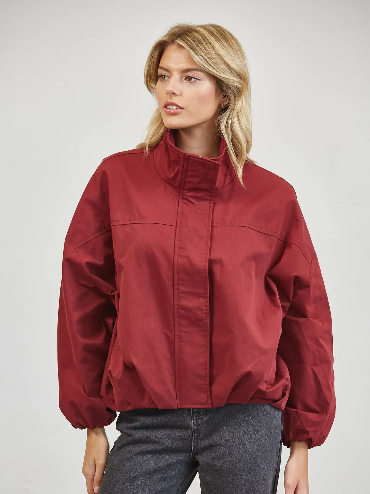 ADALIA Funnel Neck Balloon Jacket - Mulberry