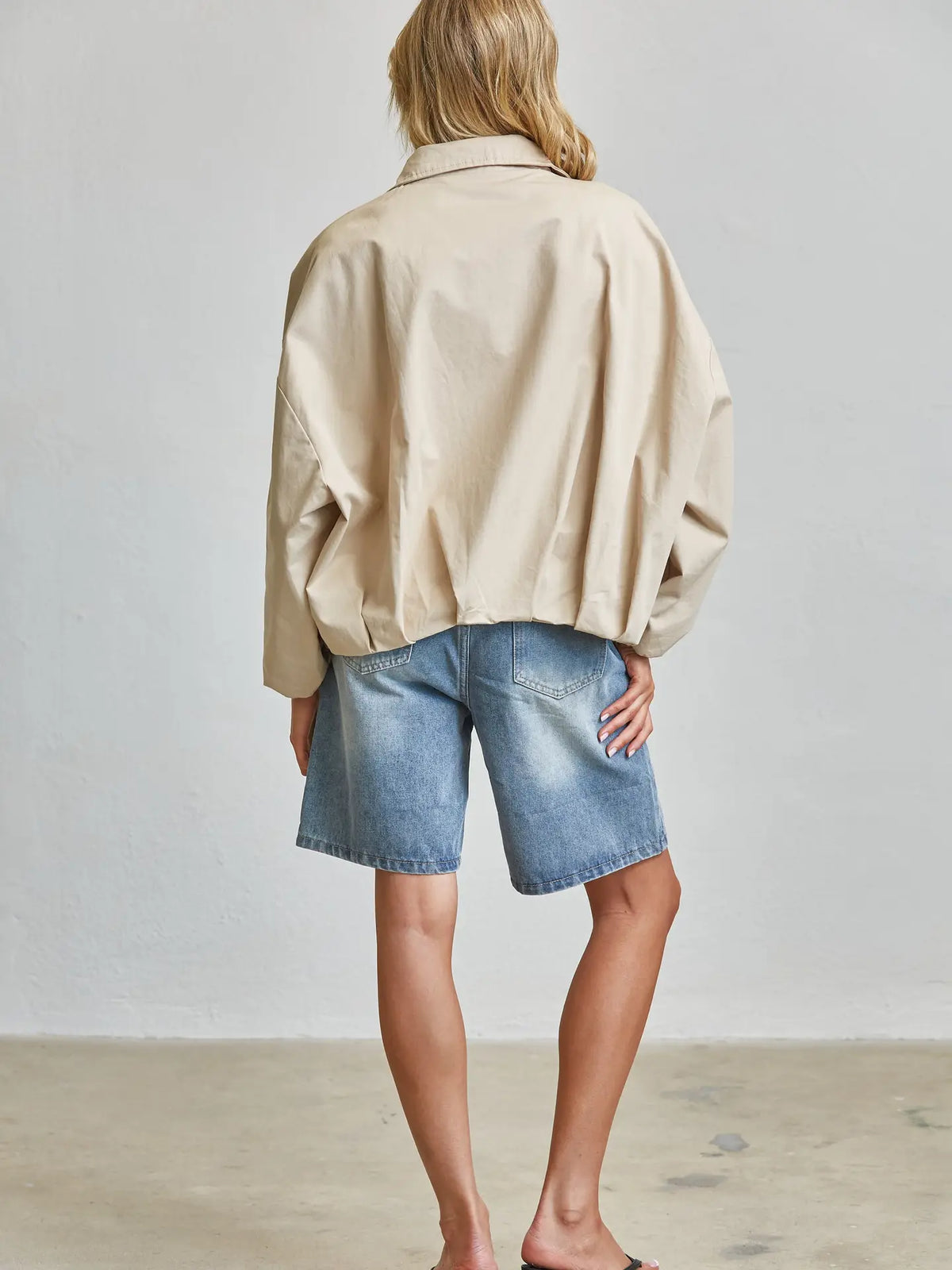 ADALIA Funnel Neck Balloon Jacket - Beige