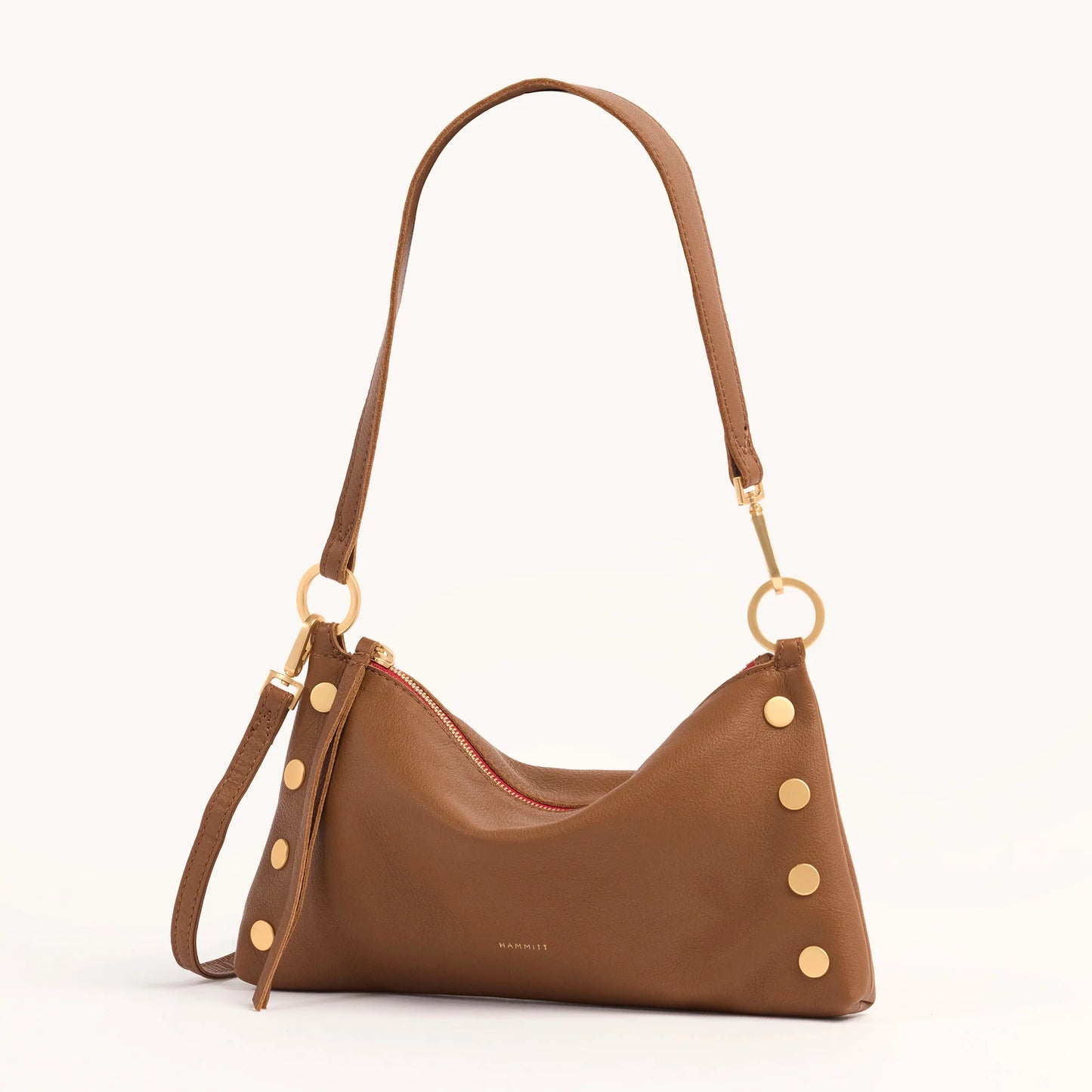 Hammitt Kyle Mahogany Pebble/Brushed Gold Red Zip