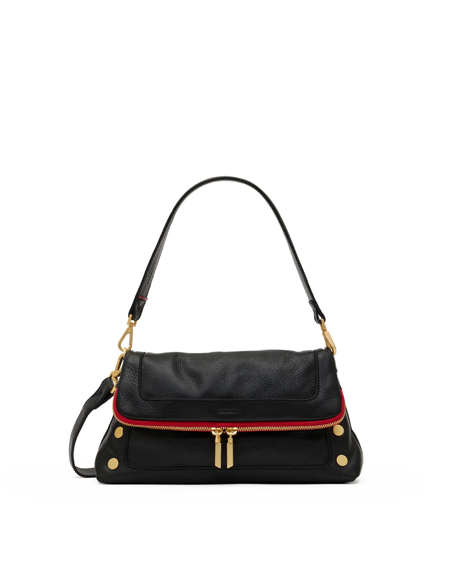 Hammitt Beverly Med Black Pebble/Brushed Gold Red Zip