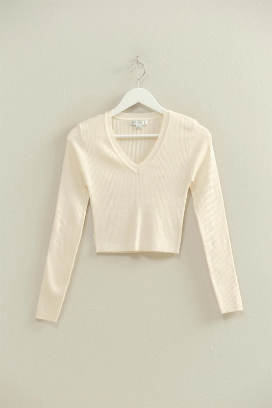 Sweet Soles V-Neck Fitted Sweater Cream