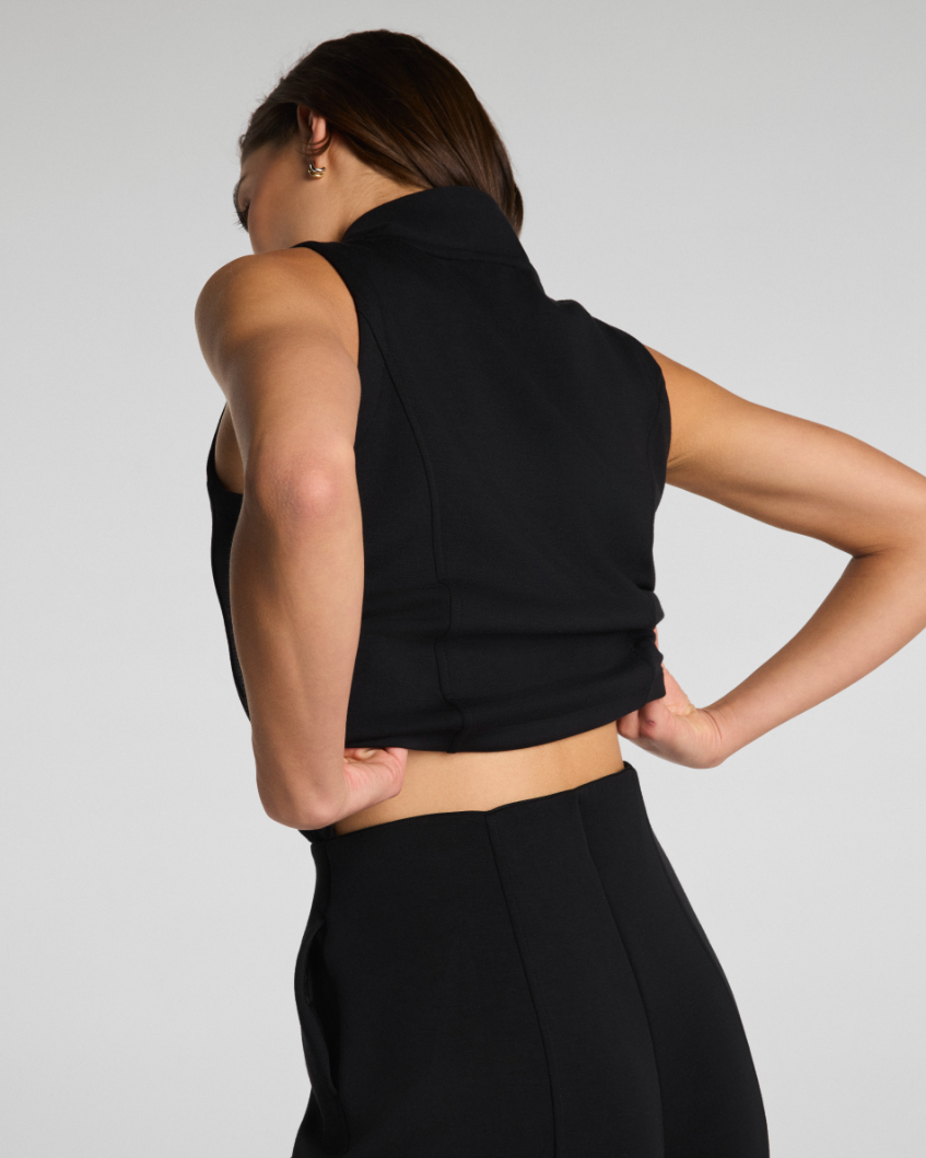 Spanx AirEssential Pintuck Half-Zip Jumpsuit - Black