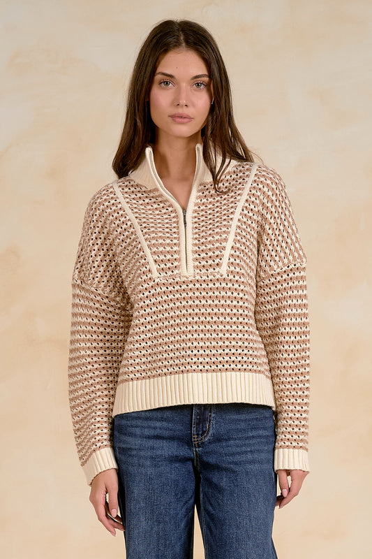 Elan 1/4 Zip Open K Sweater - Natural
