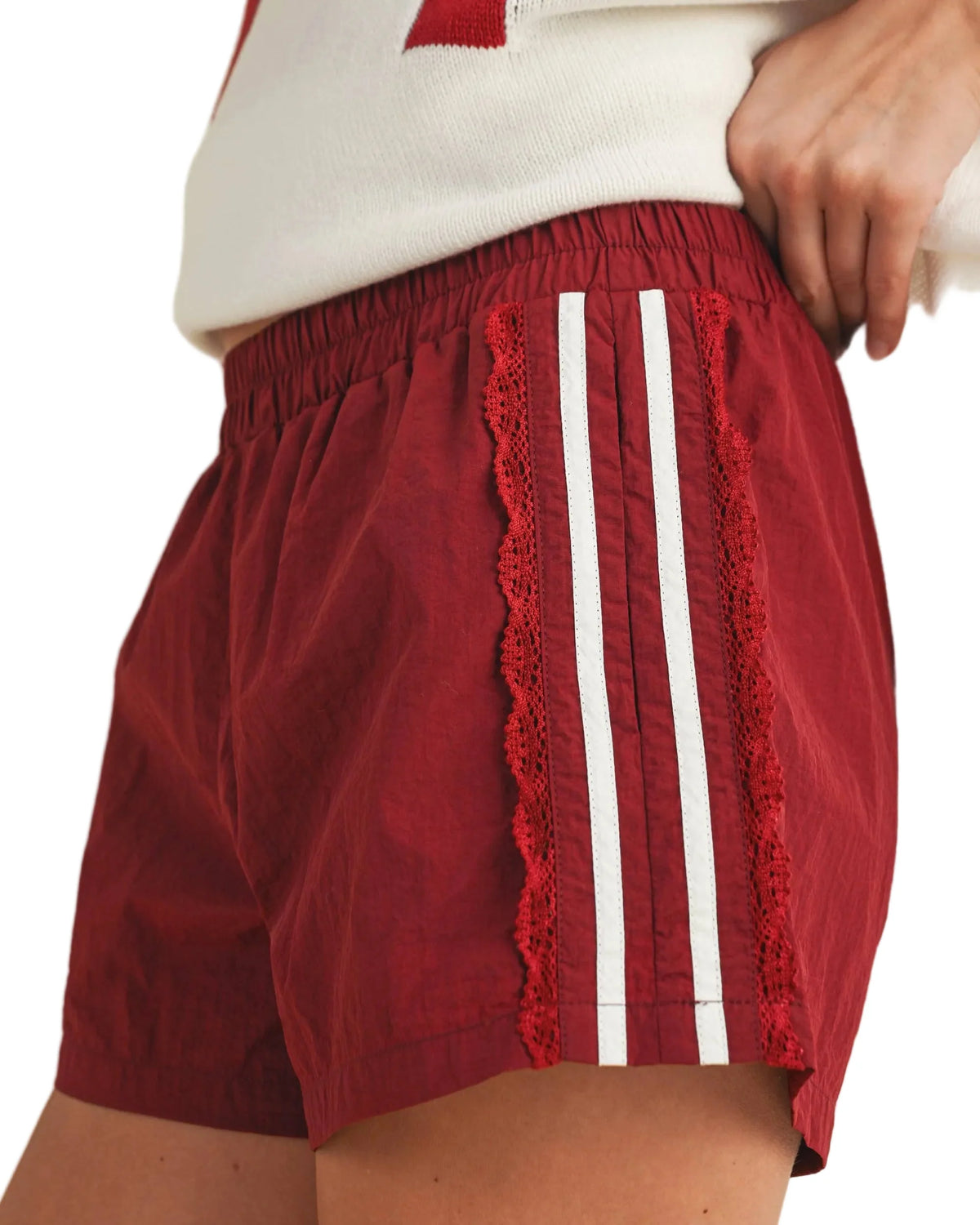 Cloud Ten Side Lace Trim Game Day Shorts - Burgundy