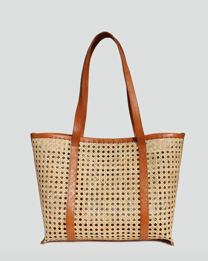 Street Level Trimmed Woven Bali Tote Tan